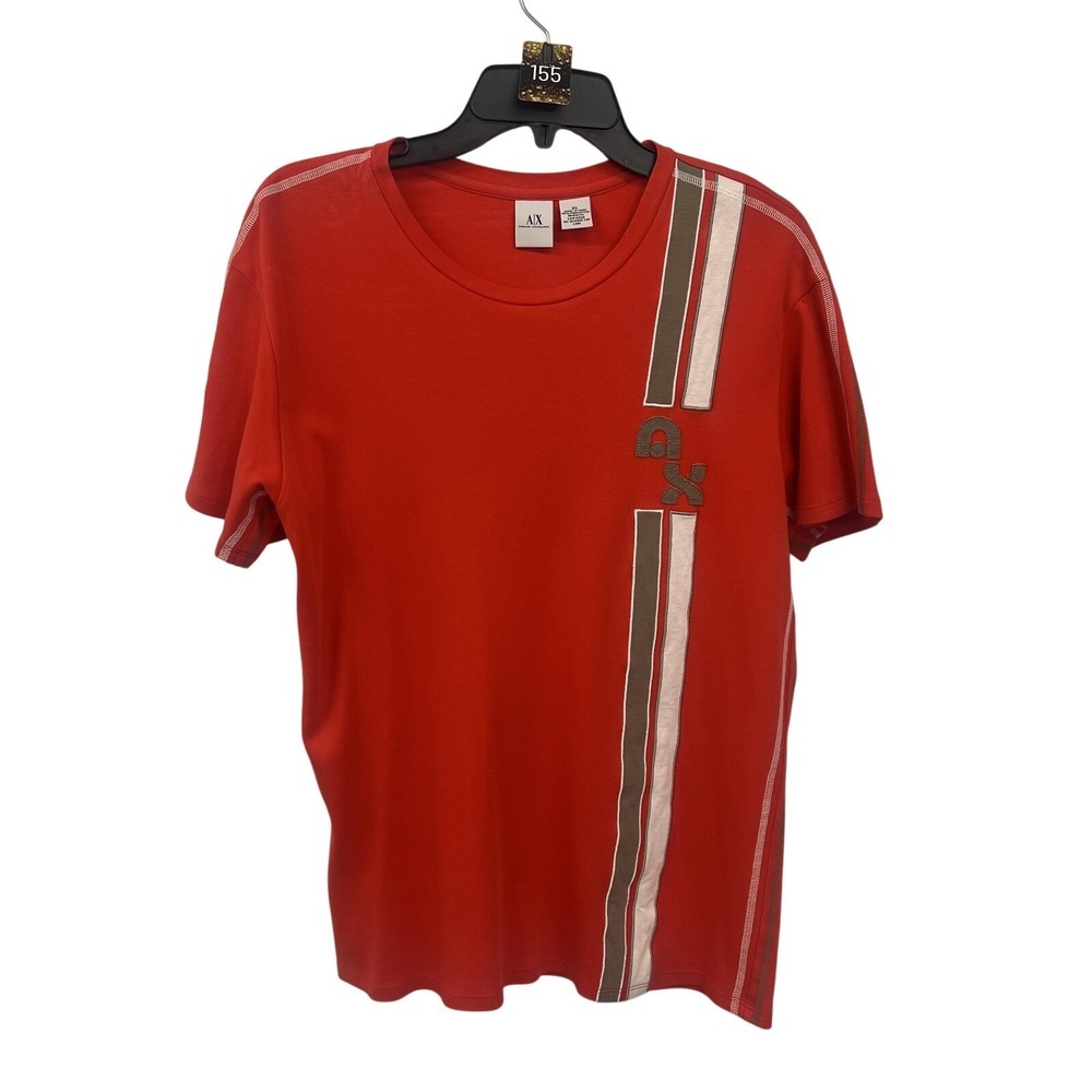 Armani Exchange Shirt Mens XL Red Pima Cotton Crewneck Stripe AX Logo‎ Tee